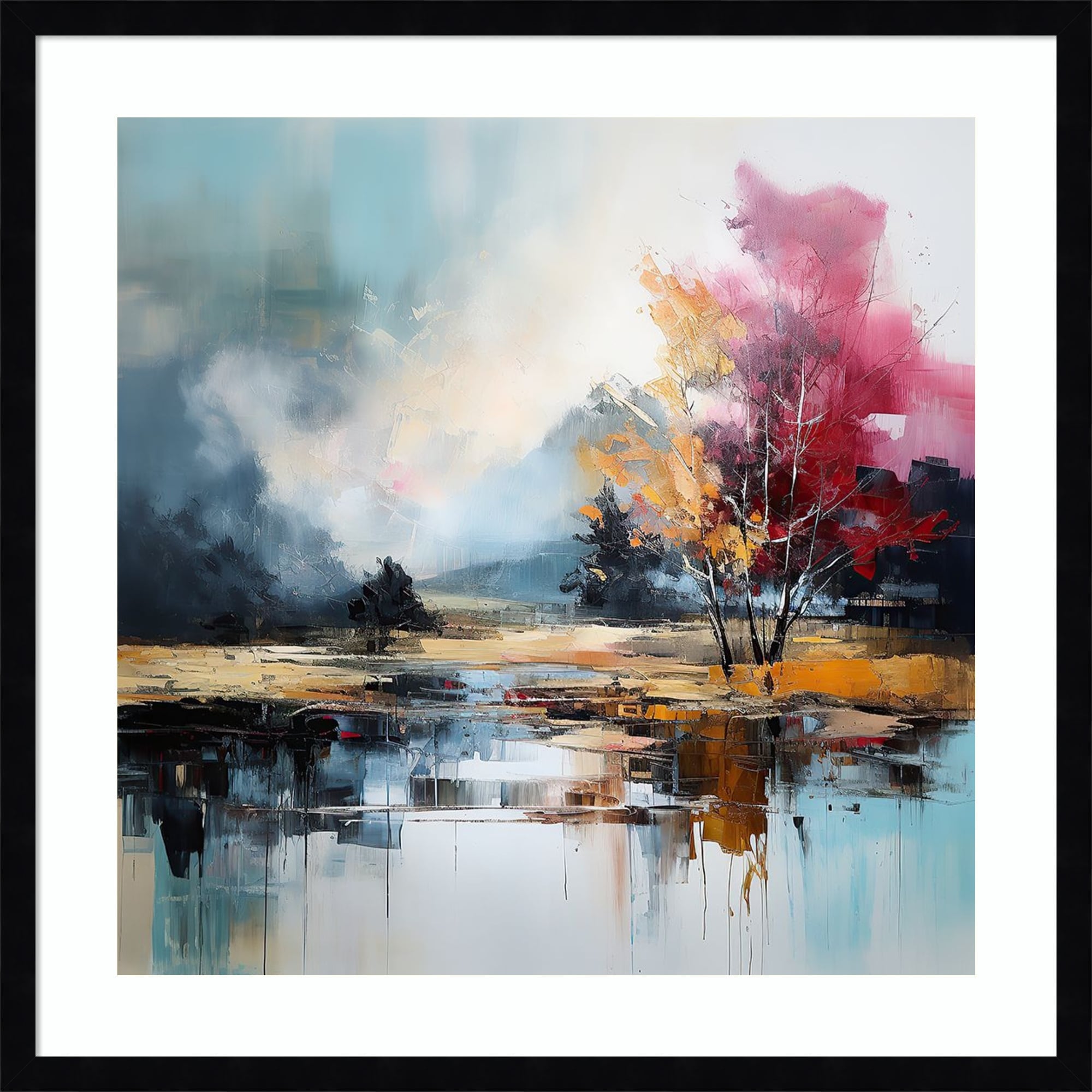 Abstract Reflections of the Landscape by Tradelink inhouse artist Wood Framed Wall Art Print - Svelte Noir Black