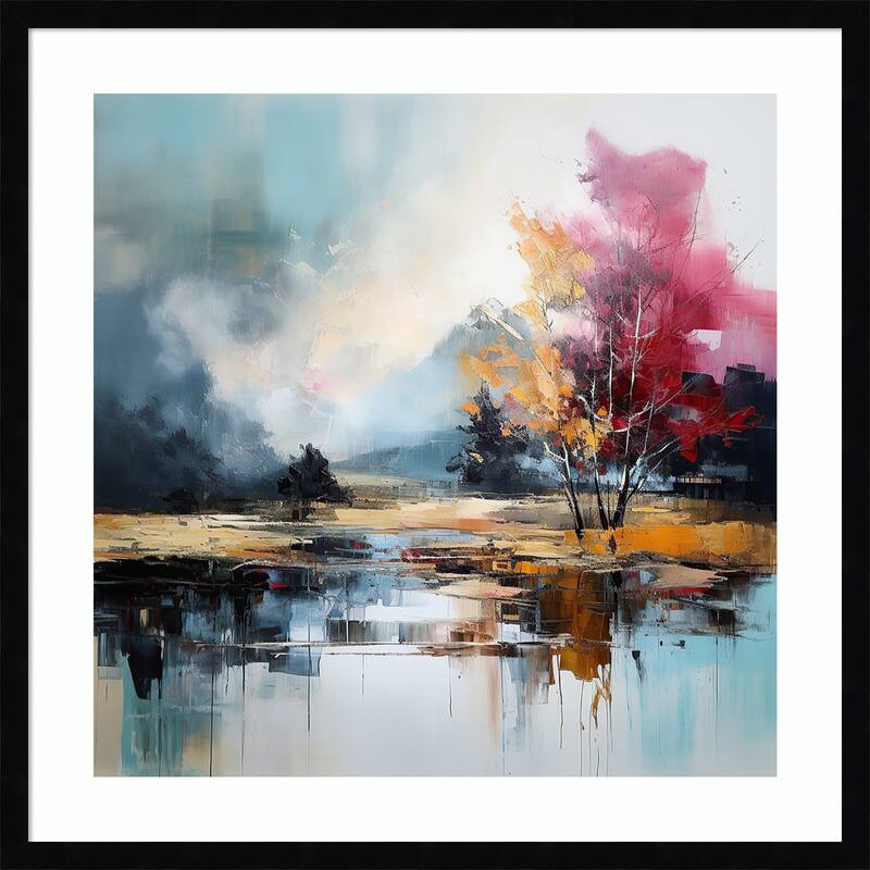 Abstract Reflections of the Landscape by Tradelink inhouse artist Wood Framed Wall Art Print - Svelte Noir Black