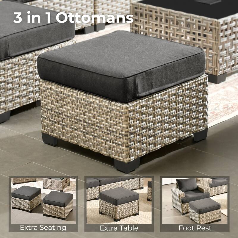 HOOOWOOO 10-piece Outdoor Wicker Wide Arm Patio Furniture Set with Fire Pit