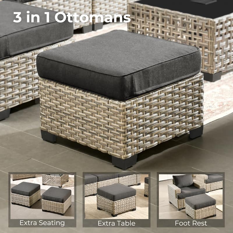 HOOOWOOO 13-piece Outdoor Sofa Patio Wicker Swivel Chair Set with 42" Fire Pit