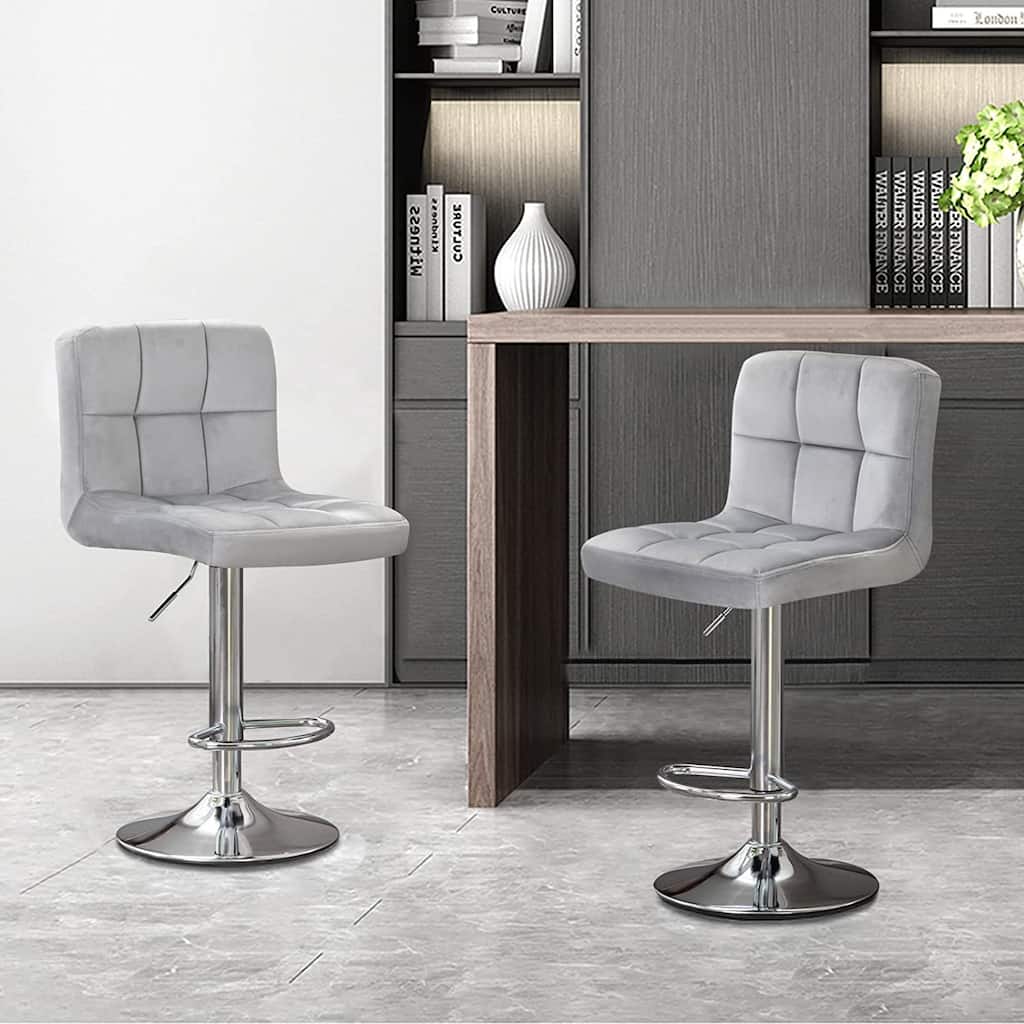 Velvet Bar Stools Set of 2, Swivel Counter Stools with Back Height Adjustable Tall Kitchen Stools for Bar Bistro Dining Room
