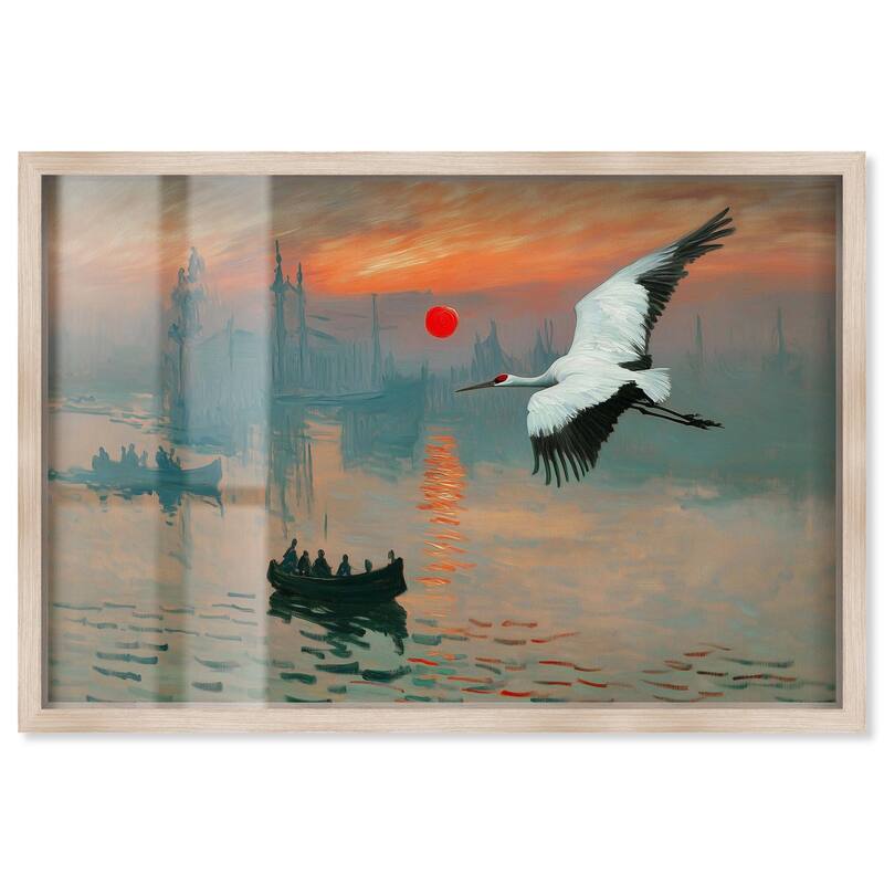 Crane Sunset Shadowbox by Art Remedy - Natural - 24" x 16"