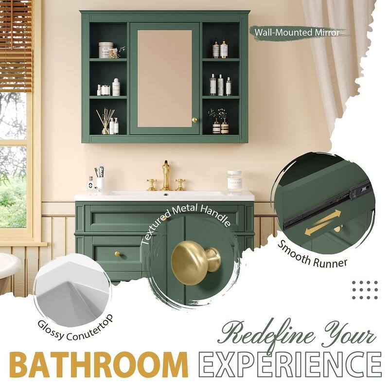 36" Modern Bathroom Vanity with Sink and Medicine Cabinet,2 Soft Closing Doors and 4 Drawers