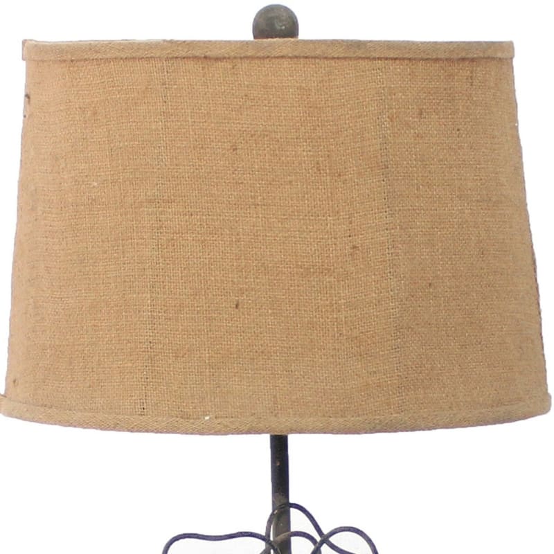 Modern Grey Table Lamp with Khaki Fabric Drum Shade - 11” x 15” x 27.75”
