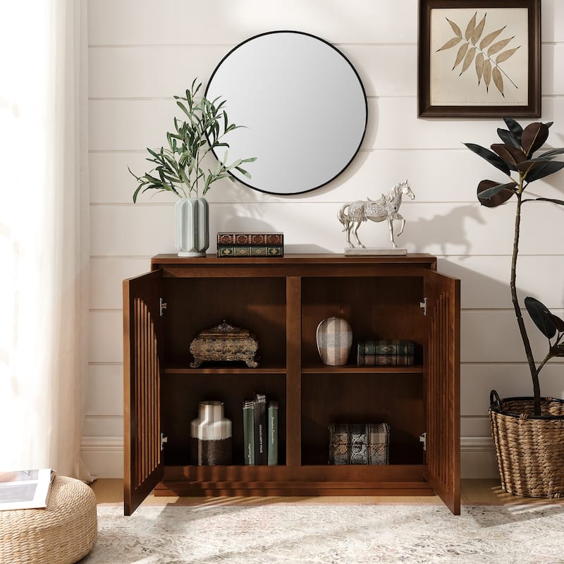 Roomfitters Fluted Sideboard Cabinet Curved Symmetrical Storage Console Narrow Buffet for Entryway & Coffee Bar