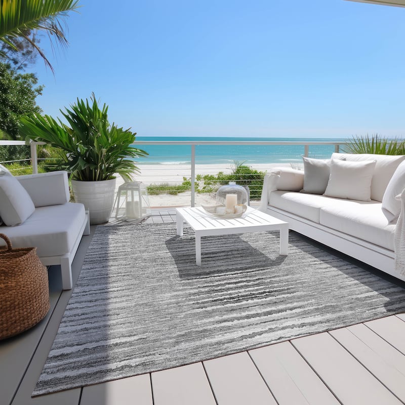 Machine Washable Indoor/ Outdoor Chantille Jagged Stripes Rug