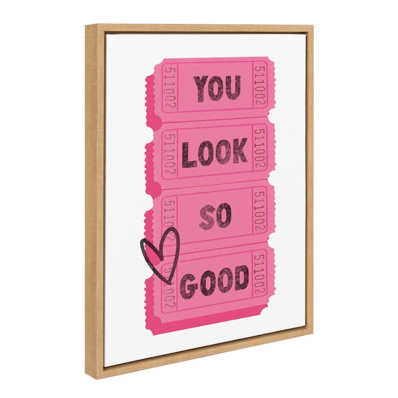 Kate and Laurel Sylvie You Look So Good Pink Tickets Framed Canvas by Alli Standefer - 18x24 - Natural
