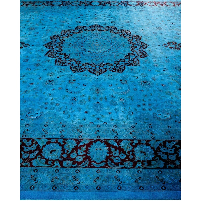 Overton Hand Knotted Wool Vintage Inspired Modern Contemporary Overdyed Blue Area Rug - 10' 1" x 14' 3"