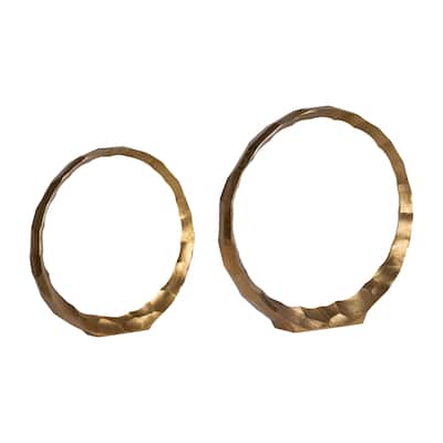 Sagebrook Home Set of 2 Hammered Metal Decorative Ring Sculptures