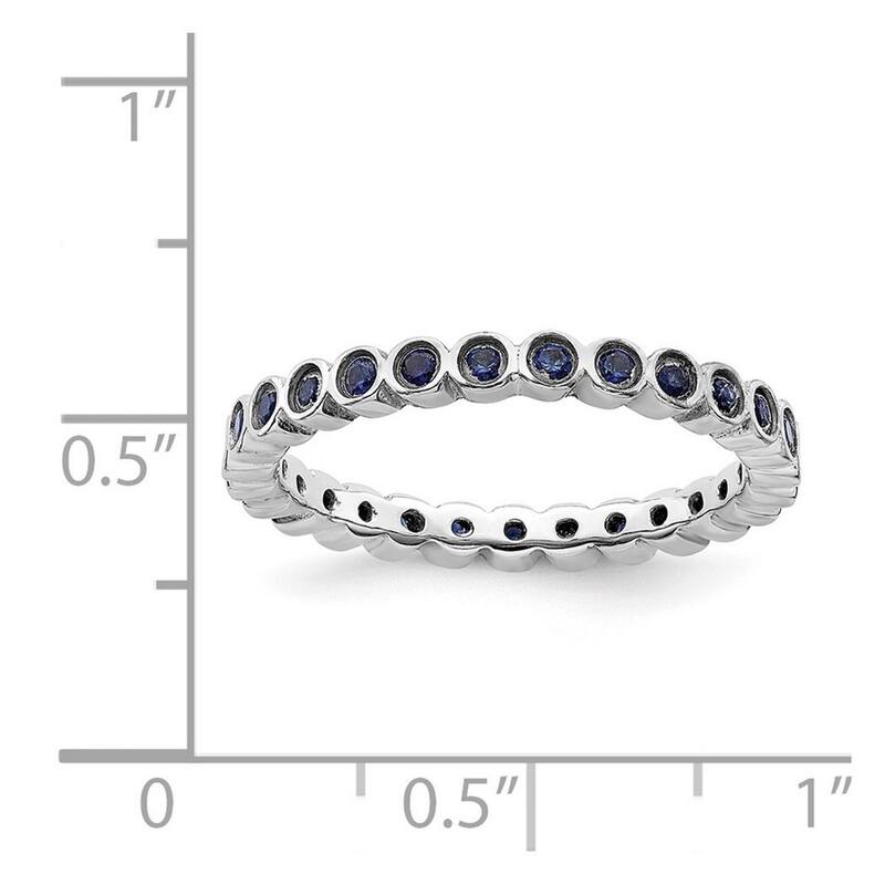 Curata 925 Sterling Silver Bezel Polished Patterned Stackable Expressions Created Sapphire Ring