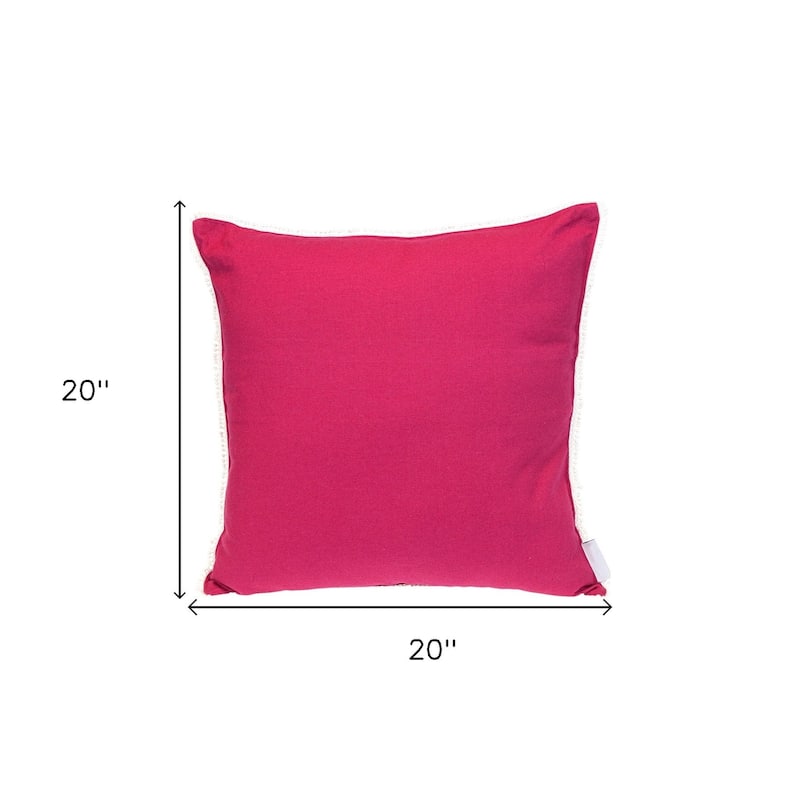 HomeRoots 20" Hot Pink Cotton Throw Pillow With Fringe