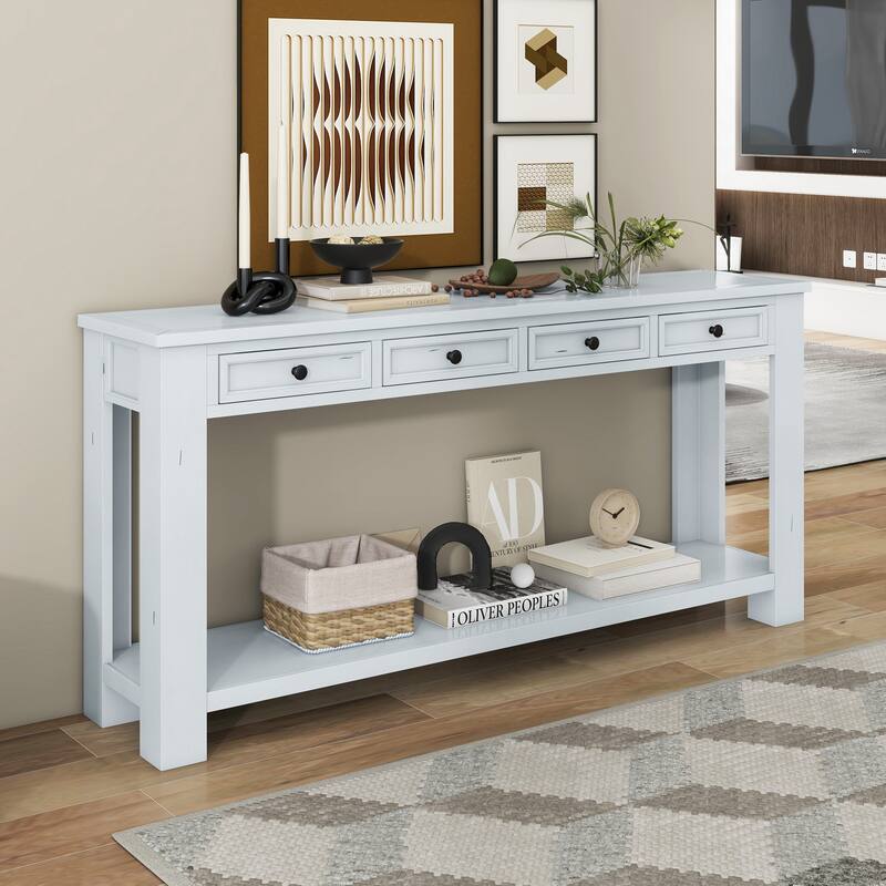 Sofa Table with Storage Drawers and Bottom Shelf