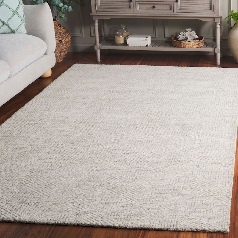 SAFAVIEH Handmade Abstract Arnþridur Contemporary Wool Rug - 8' x 10' - Sage Green/Ivory