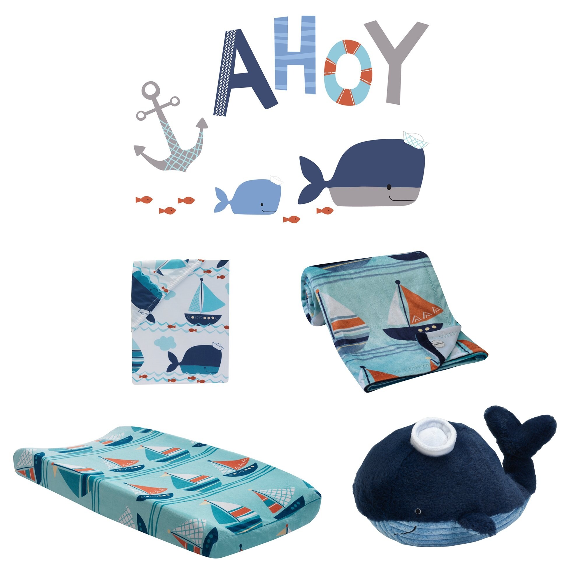 Shop Lambs Ivy Ahoy Blue White Nautical Ocean Nursery 5 Piece