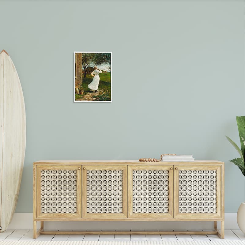 Stupell Classic Woman Instrument Rural Vintage House Painting Framed Wall Art, Design by Lettered and Lined - Green
