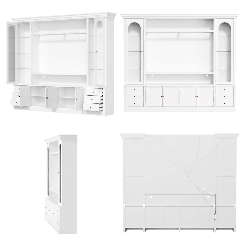 101.7" Large Entertainment Center with LED Spotlights TV Stand with Hutch & Glass Display Cabinets, Media Console Storage Unit
