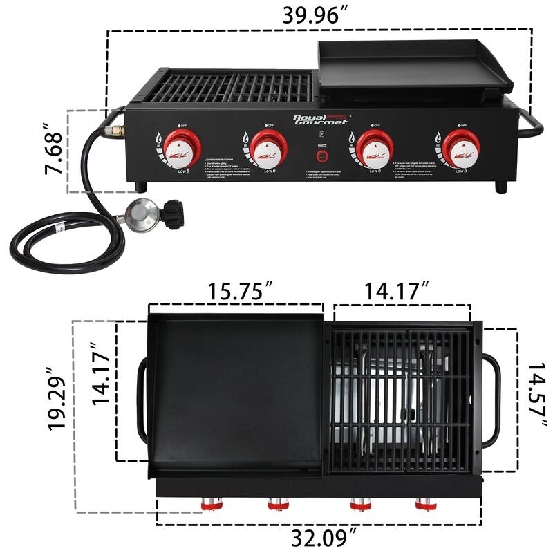 Royal Gourmet Grill & Griddle Combo, 4-Burner Portable Gas Grill Griddle Combo ，Black