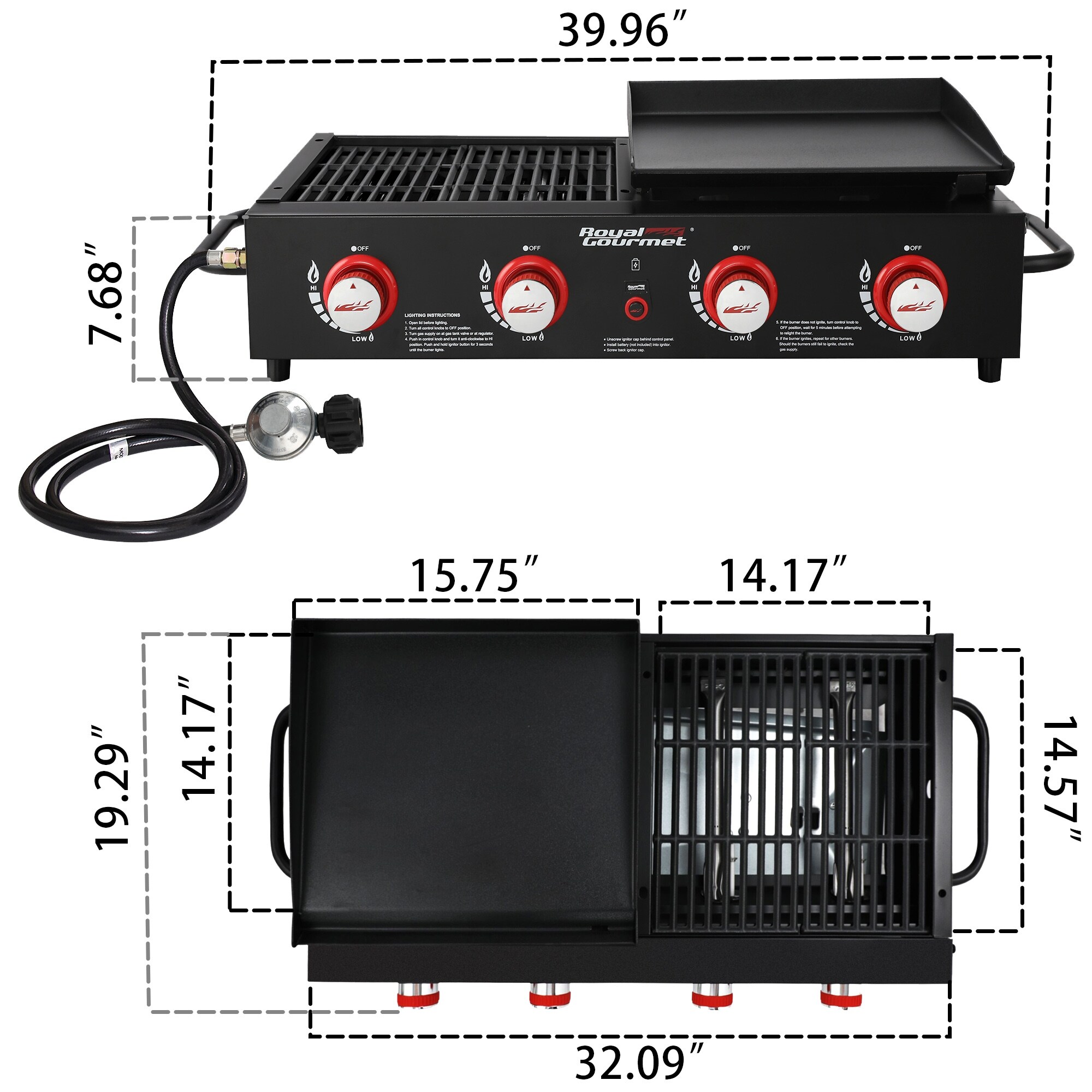 Royal Gourmet Grill & Griddle Combo, 4-Burner Portable Gas