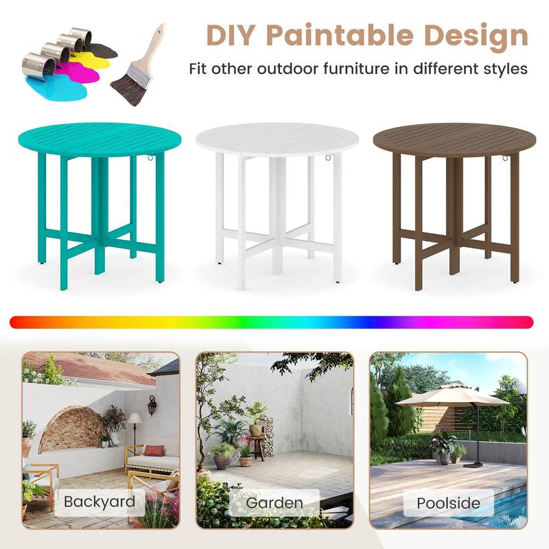 Costway 36" Outdoor Folding Round Dining Table with Slatted Tabletop - Teak - See Details