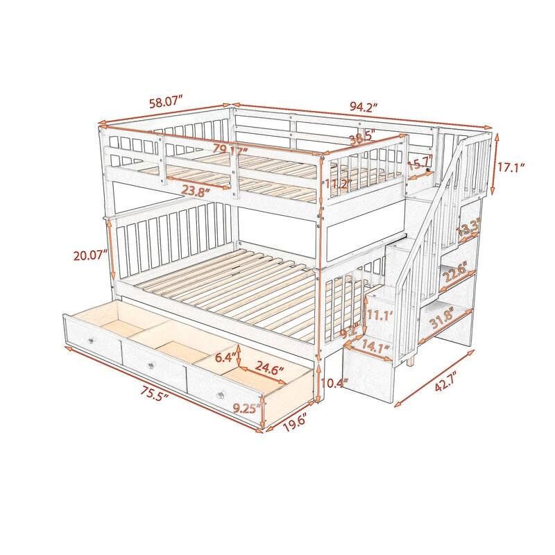 Stylish & Simple Stairway Full-Over-Full Bunk Bed with Drawer, Storage ...