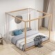 preview thumbnail 2 of 12, King Size Wooden Canopy Bed w/ Support Legs Upholstered Platform Bed Frame No Box Spring Needed, Easy Assembly Floor Bed