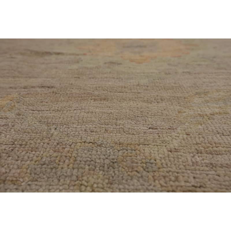 Beige Oushak Turkish Area Rug Hand-Knotted Transitional Wool Carpet - 8'3"x 9'8"