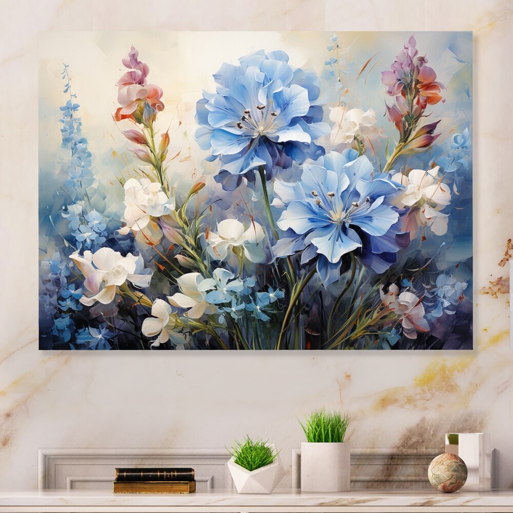 Blue Spray Paint Floral 30 x 30 Canvas Wall Art