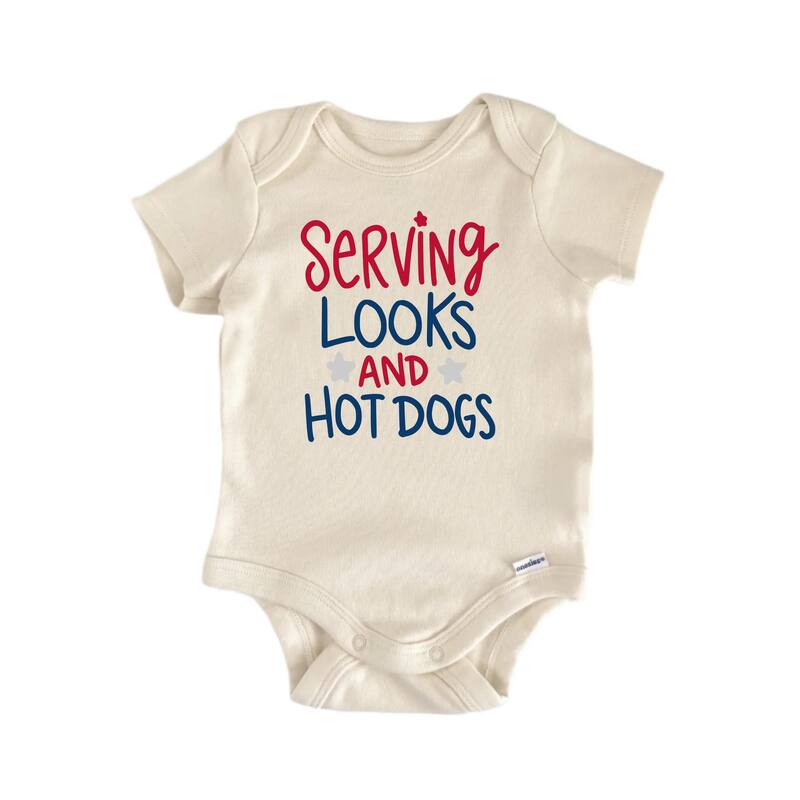 Hot Dog July 4th Patriotic - Baby Boy Girl Clothes Bodysuit Funny Cute - Blue - 0-3M