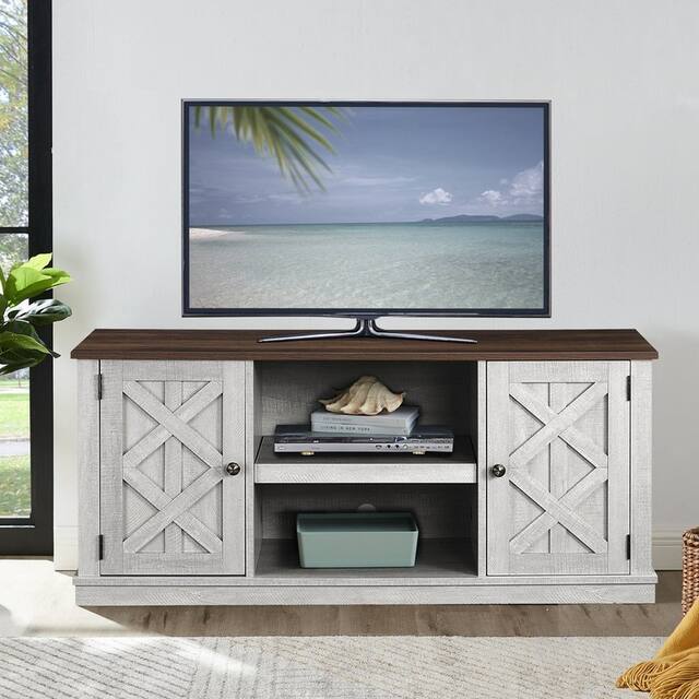 Farmhouse Two-tone 54-inch TV Stand - Off-White