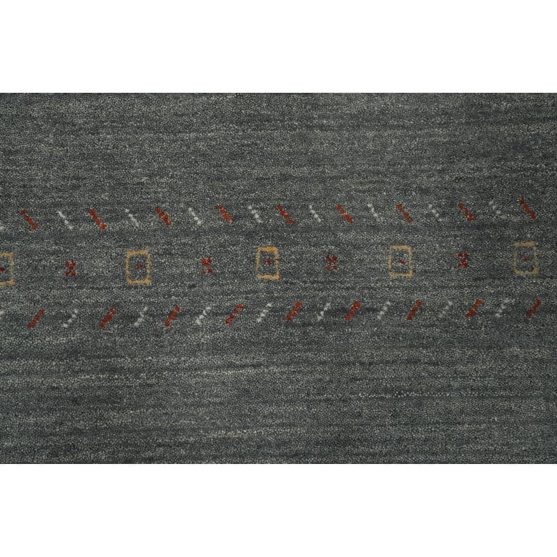 Hand Knotted Oriental 100% Wool Carpet Tribal Animal Pictorial Greys & Charcoal Gabbeh Runner Rug - 8' 7'' X 2' 5''