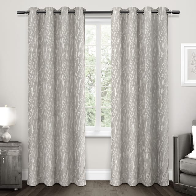 Exclusive Home Forest Hill Woven Room Darkening Blackout Grommet Top Curtain Panel Pair - 52x96 - Dove Grey