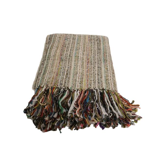 Home&Manor Handcrafted Wool & Cotton Throw Blanket Light Gray