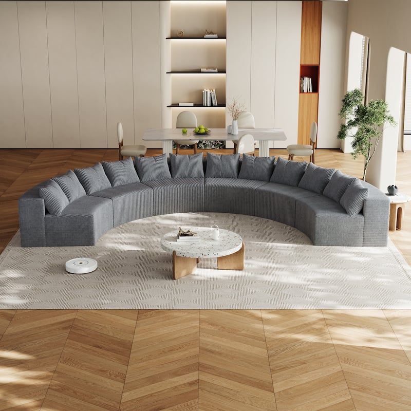 Half Moon Sectional Sofa Convertible Modular Couches Plush Corduroy Sleeper Sofa Bed Symmetrical Loveseat Sofa