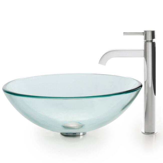 Kraus Bathroom Combo - 16-1/2" Clear Glass Vessel Bathroom Sink with