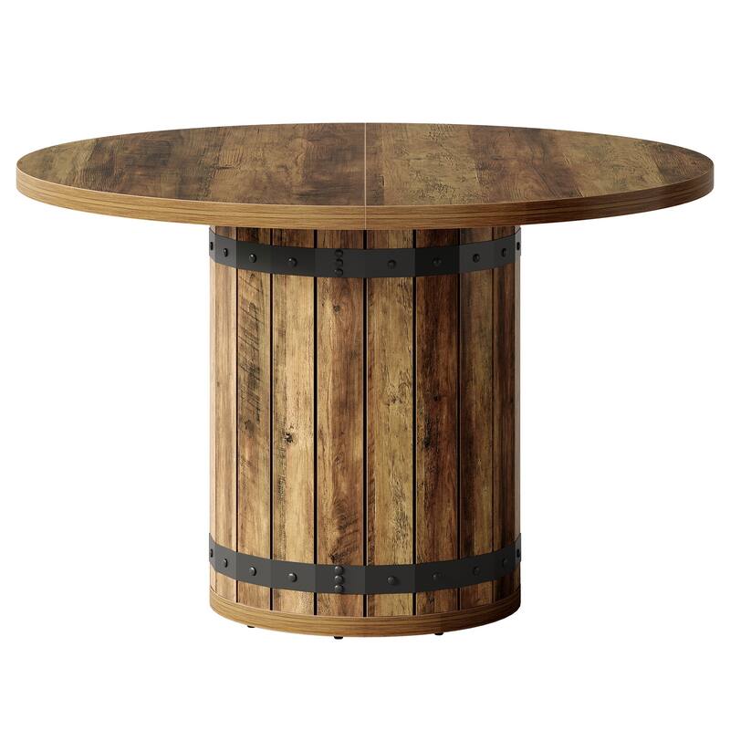 39'' Wooden Round Dining Table with Fence Pedestal for 4 People