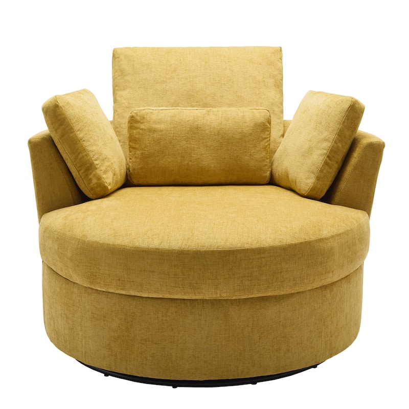 Upholstered Swivel Accent Chair with Wooden Tray Storage Ottoman