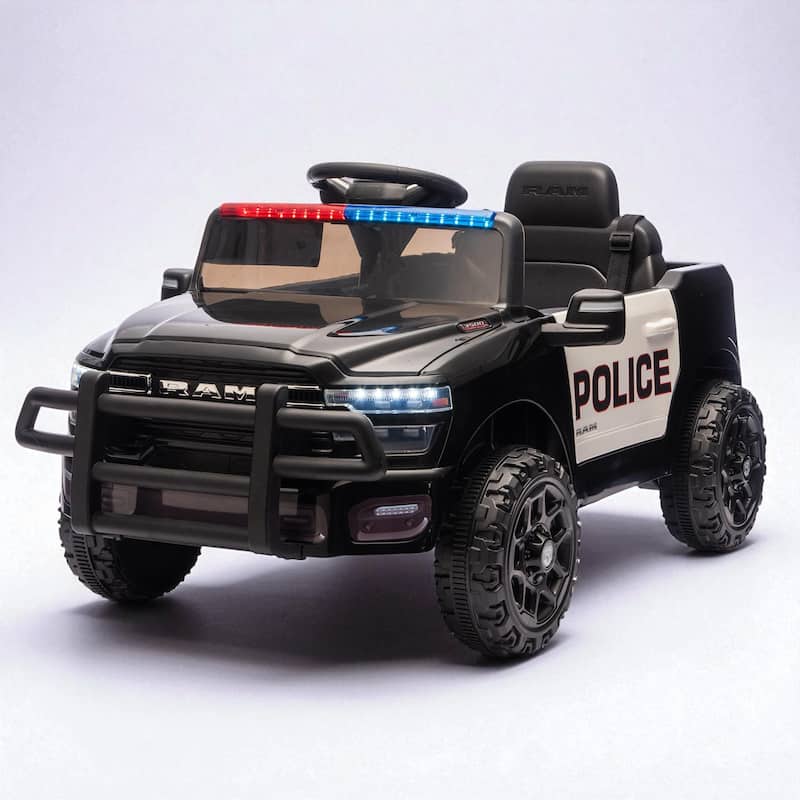 Licensed Dodge RAM 3500 12V Kids Ride On Truck with Remote Control, Dual Motors, Suspension, LED Lights & Music Player - Black White