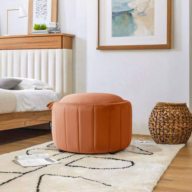 29" Modern Velvet Round Storage Ottoman