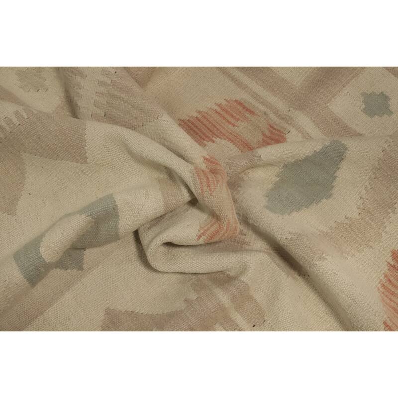 Hand Woven Southwestern Wool Beige Geometric Area Rug - 9' 10'' X 6' 7''