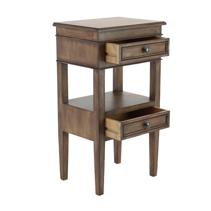 Wood 2 Drawers and 1 Shelf Accent Table - Brown or White - Roche River Decor
