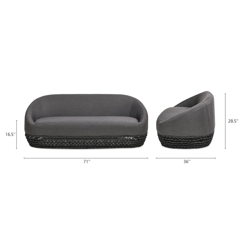 Willow 71" Wicker Woven Outdoor Patio 3-Seater Sofa - 71"W X 36"D X 28.5"H