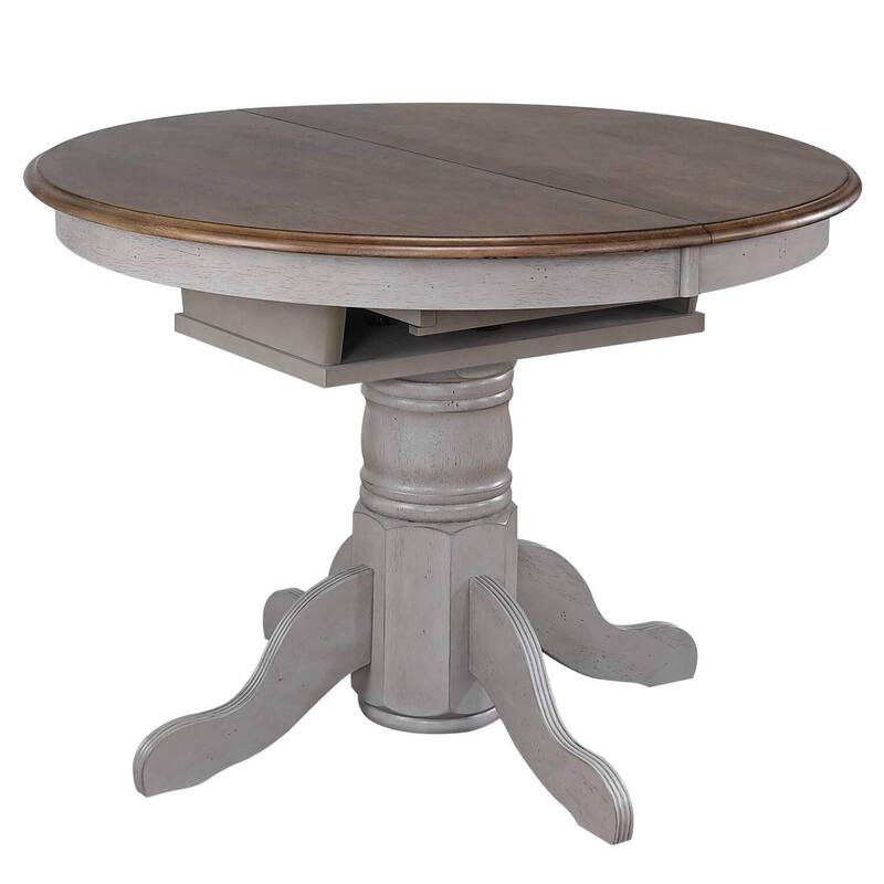Extendable Dining Table Set - Round to Oval, 6 Chairs, Buffet, Gray & Brown Wood