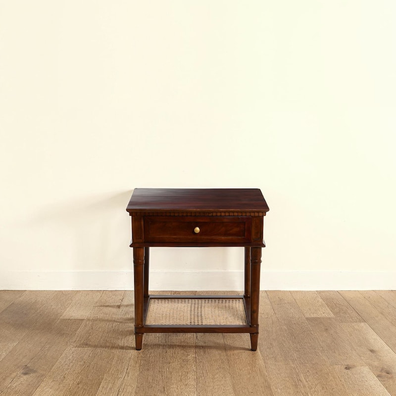 Maxwelton Acacia Wood and Cane Bed Side Table - Dark Chestnut and Natural