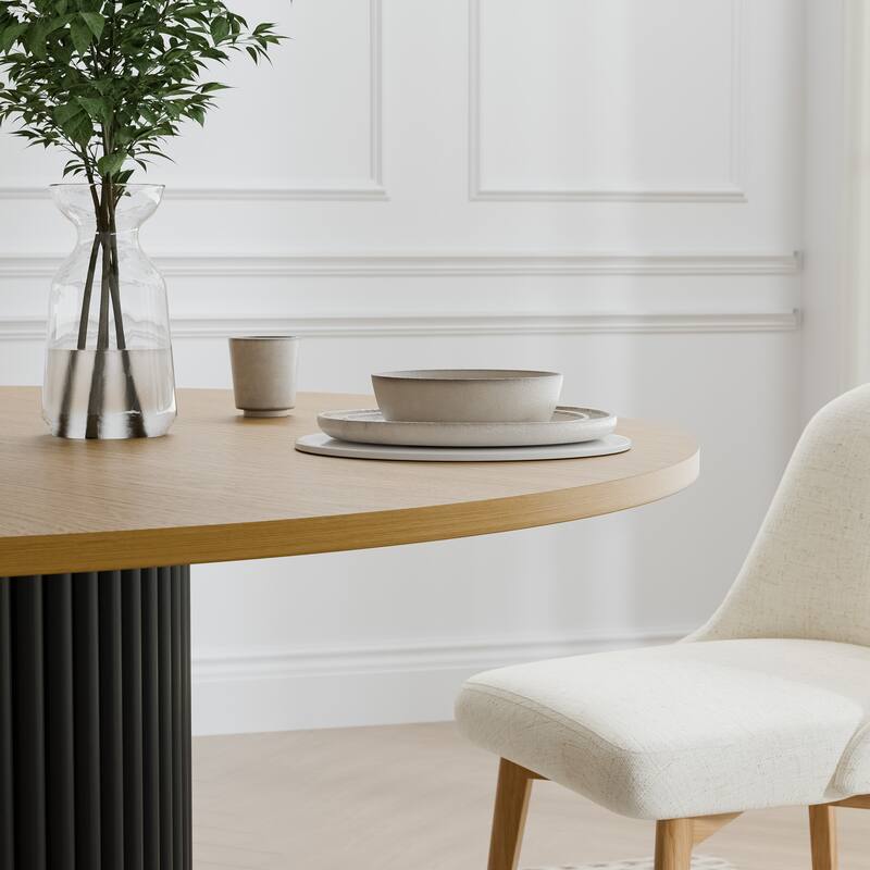 Solid Wood Round Dining Table Kitchen Table with Tabletop & Concave Cylinder Legs for Living/Dining Room Coffee Office