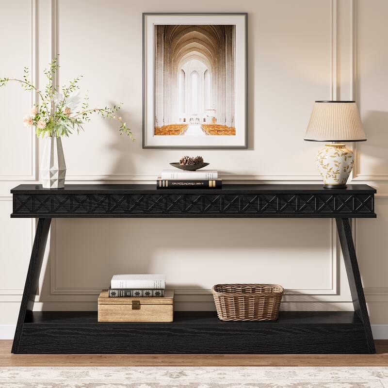70.87 Inch Entryway Table, Narrow Console Table with Storage