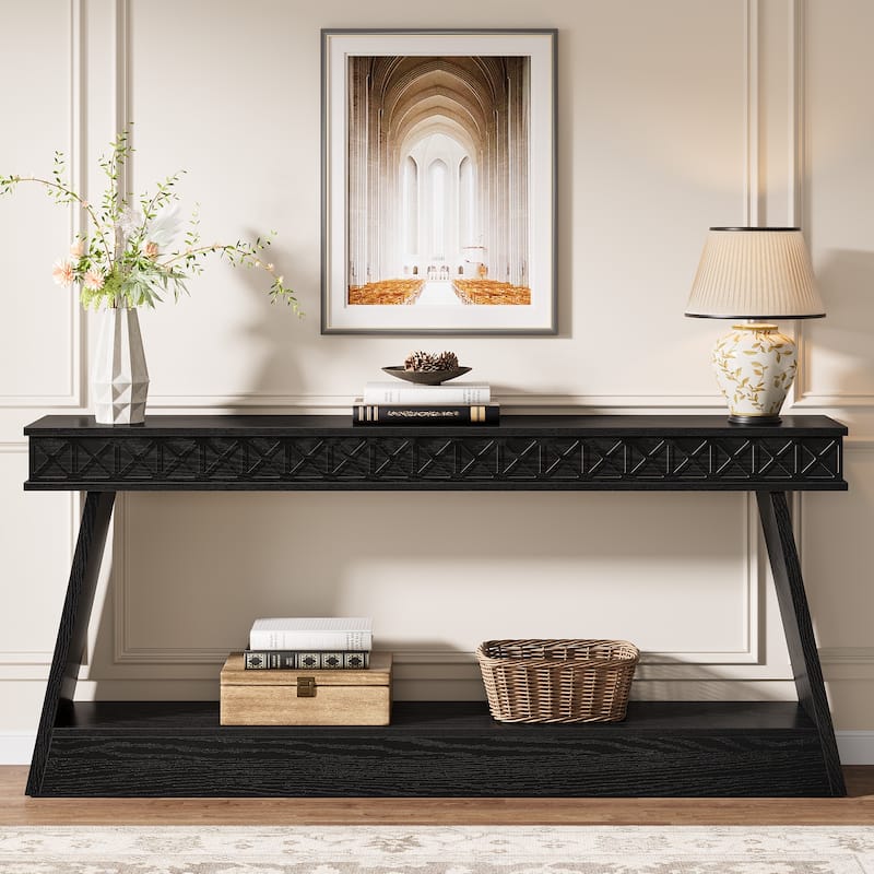 70.87-Inch Extra Long Entryway Table, 2-Tier Narrow Console Table with Storage - 70.87"D x 11.81"W x 31.5"H
