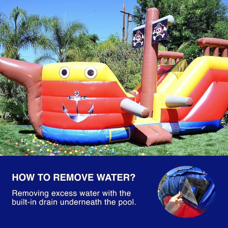 HeroKiddo Pirate Ship Commercial Grade Inflatable Slide Bouncer with Air Blower, Rental Grade PVC Vinyl, Outdoor Play