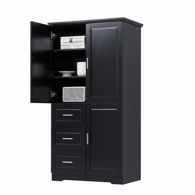 Tall and Wide Storage Cabinet with Doors and Three Drawers