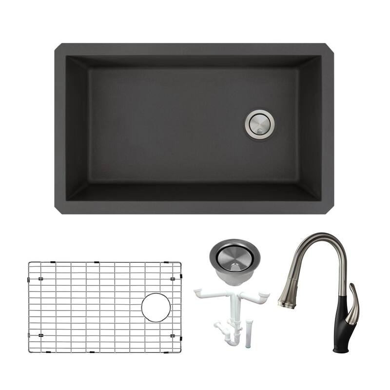 Transolid KF-RUSS3118 Radius 31-3/4" Undermount Single Basin Granite - Black
