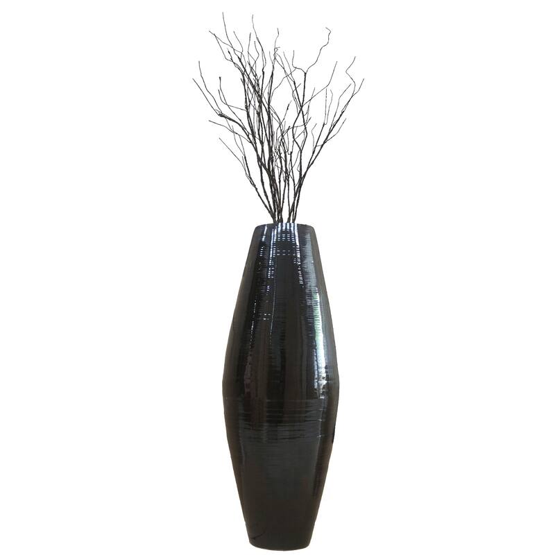 Uniquewise Tall Cylinder Bamboo Floor Vase Decorative Accent for Hotel Lobbies and Spa, Perfect Decor for Living Room or Hallway - Black Large